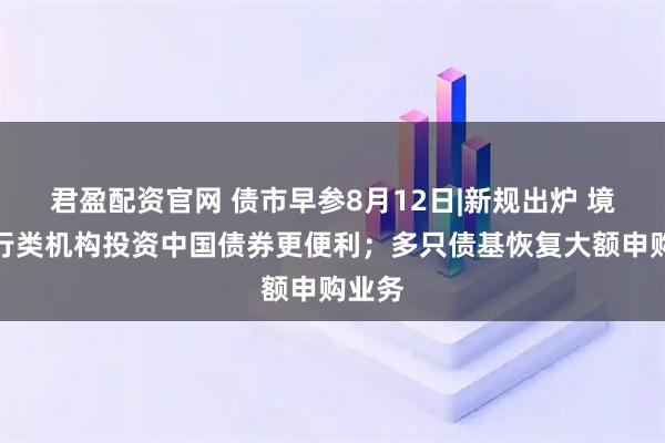 君盈配资官网 债市早参8月12日|新规出炉 境外央行类机构投资中国债券更便利；多只债基恢复大额申购业务